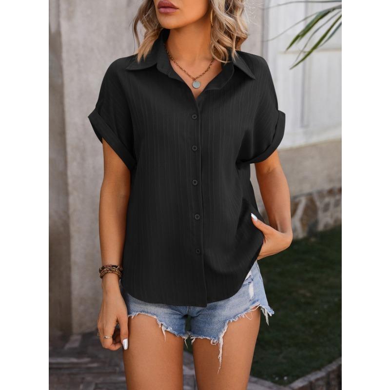 Spring and Summer New Women's Solid Color Simple Off-shoulder Casual Loose Short-sleeved Shirt for Women