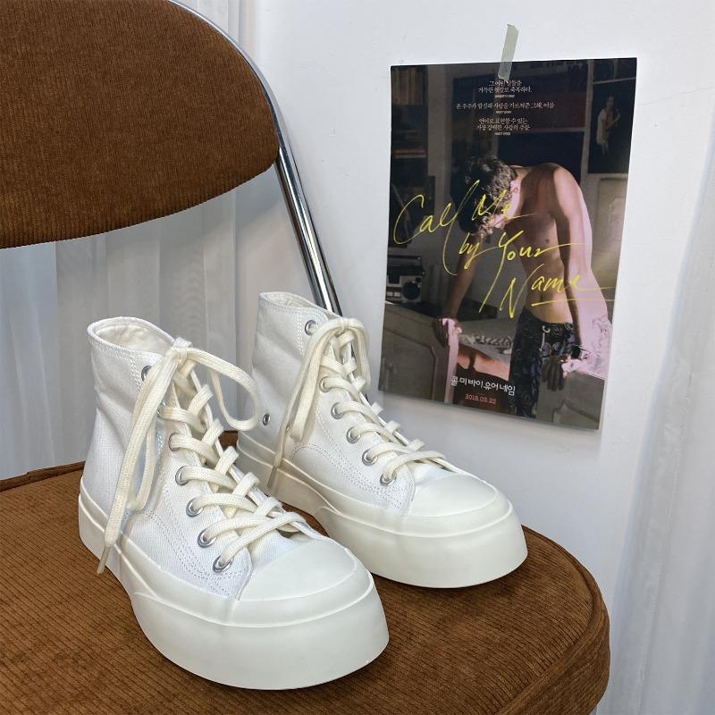 Canvas shoes women's platform heightening Hanhan big head shoes retro student little white shoes 508