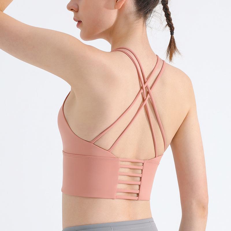 Women's High-Impact Spaghetti Strap Sports Bra - Shockproof Halter Neck, Gathered Back Yoga Vest