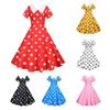 Factory Supply New Hot Sale Elegant Summer Short Sleeve V Neck Polka Dots Retro Print Party Swing Dress