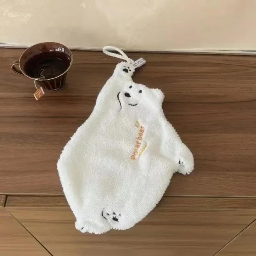 1pcs Cartoon Polar Bear Hand Towel, Hanging Thick Absorbent Towel, Household Cute Hand Towel, Ear Hanging Hand Towel