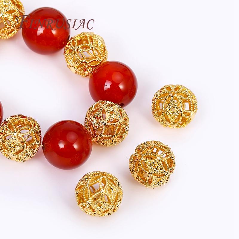 Wholesale 10MM 18K Gold Plated Hollow Ball Shape Spacer Beads,Hole Size 1MM Brass Loose Beads,Beads For Jewelry Making Findings