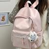 Schoolbag Korean version simple solid color backpack bag female niche design sweet lace large capacity versatile student schoolbag