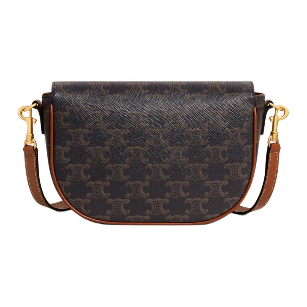 Celine Folco Brand Logo Print Design Leather Trim Shoulder Bag Women Shoulder Bag Brown 122652GTL-04LU