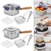 Mini Deep Fryer Pot Food Storage Containers Multifunctional Frying Pan with Basket Square Cooking