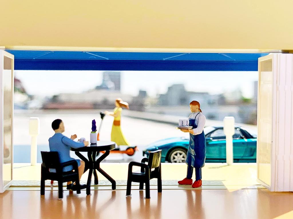 TOMYTEC Geocolle 64 Car Snap 21a Cafe Terrace ABS partially mini car set 1/64 # resin/PVC dolls/accessories (painted, assembled) + die-cast
