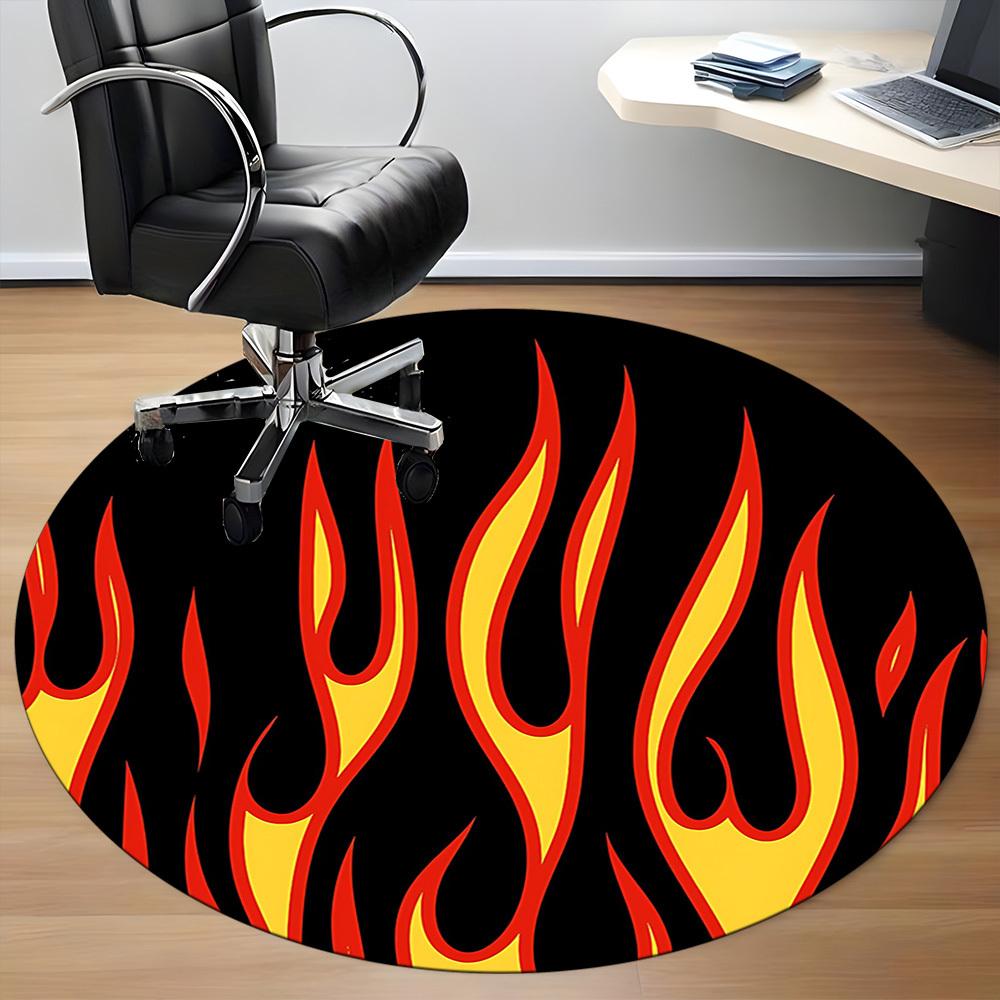 1pc Flame Art Office Round Area Rug, Mat Suitable For Office, Under Office Chairs Bedroom Living Room Home Decor, Room Deco
