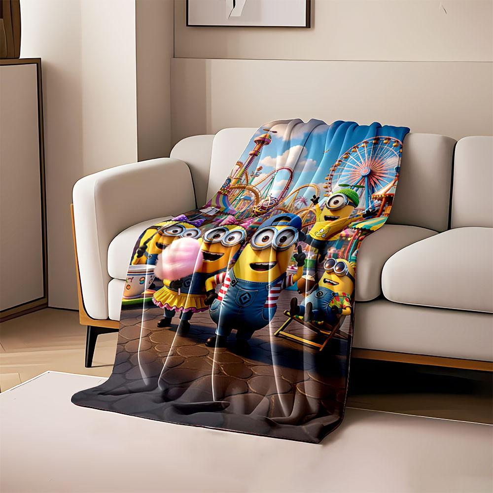 

Minions enjoying a colorful amusement park with Ferris wheel and rides. for all seasons blanket lunch break throw gift 80cm x 120cm