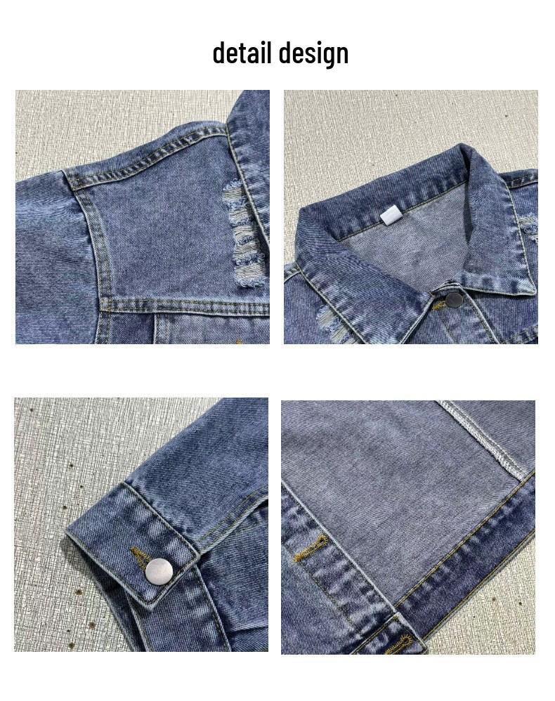 Women's Versatile Ripped Denim Jacket - European & American Style, Loose Fit
