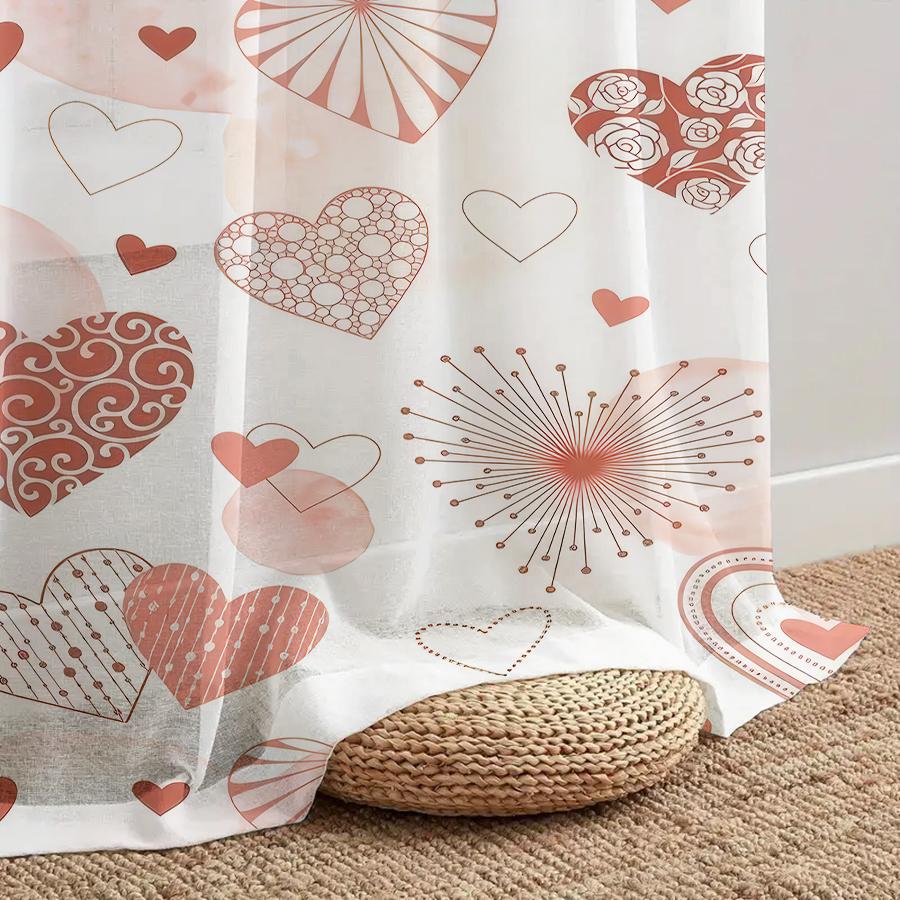 Einzelnes Panel Rosa Weiß Gemustert Herzförmiger Gaze Vorhang Romantischer Valentinstag Stil Geeignet Schlafzimmer Wohnzimmer Vorhänge Polyester Flächenfenster