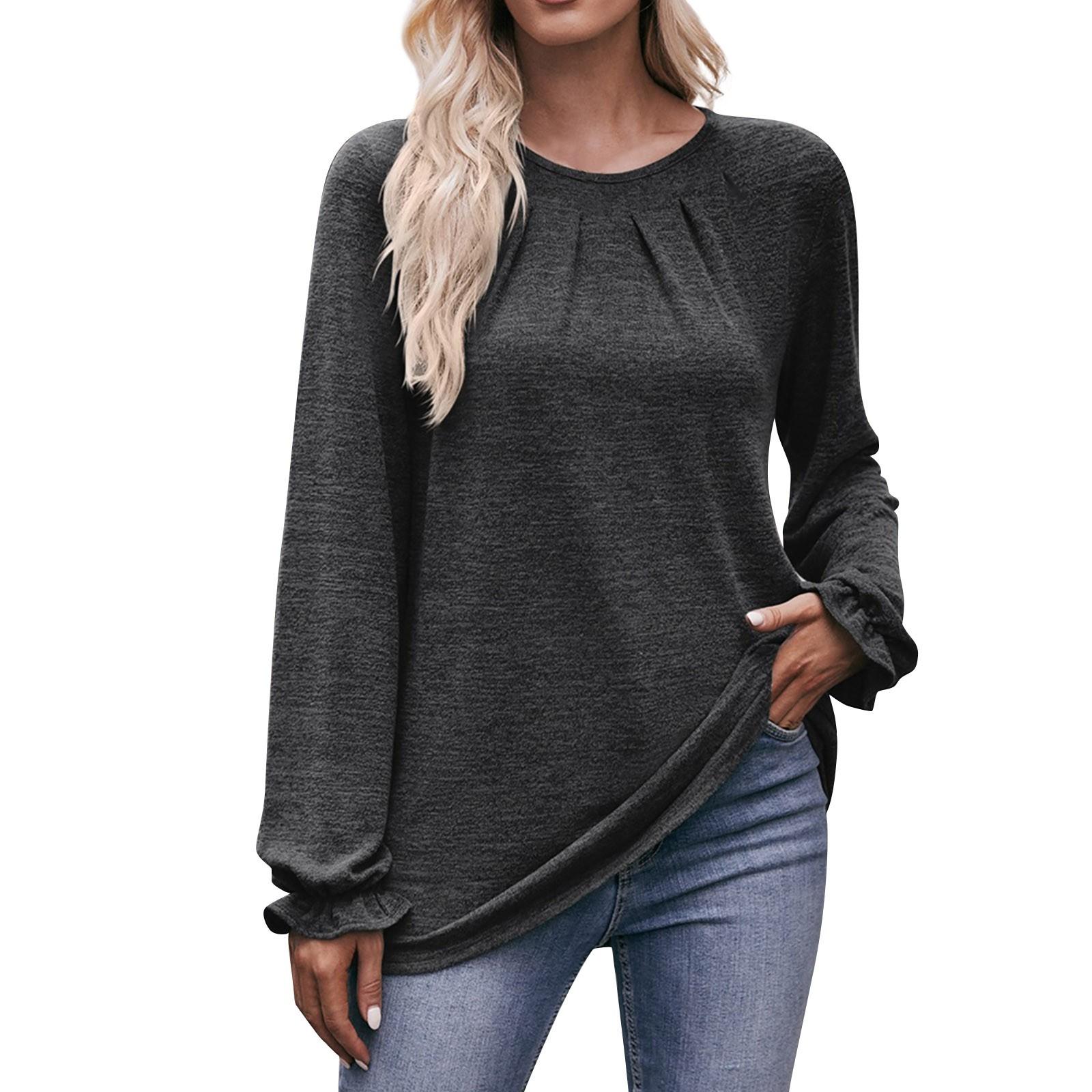 

Женская повседневная модная удобная футболка для отдыха с круглым вырезом и длинными рукавами XL