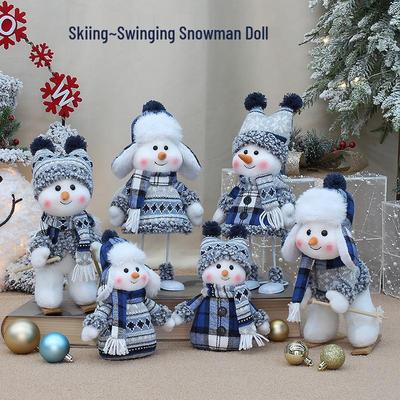 Peluche de Muñeco de Nieve de Tela Azul Nuevo Transfronterizo - Linda Decoración de Esquí y Balancín para Regalo de Vacaciones de Navidad