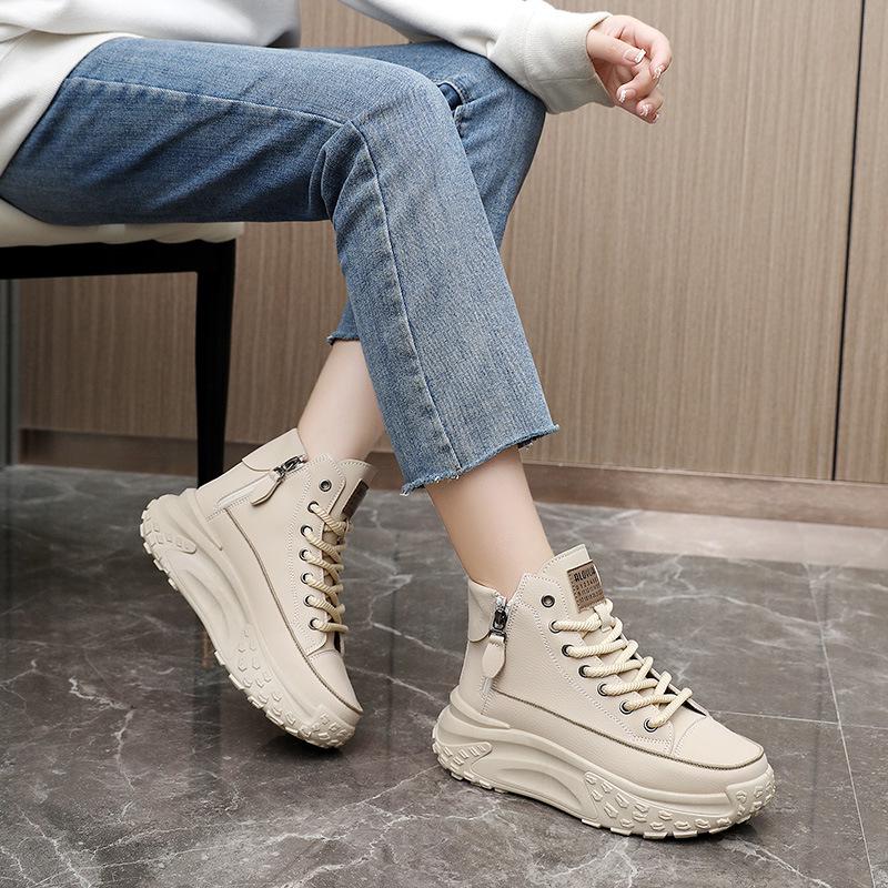 Women's ZY0011 High-Top Sneakers, Autumn 2023, Round-Toe, Thick-Soled, Height-Increasing, Casual Street Style.