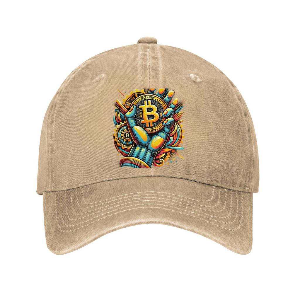 Bitcoin Cryptocurrency Graphic Cotton Baseball Cap Adjustable Sun Protection Casual Hat for Men and Women