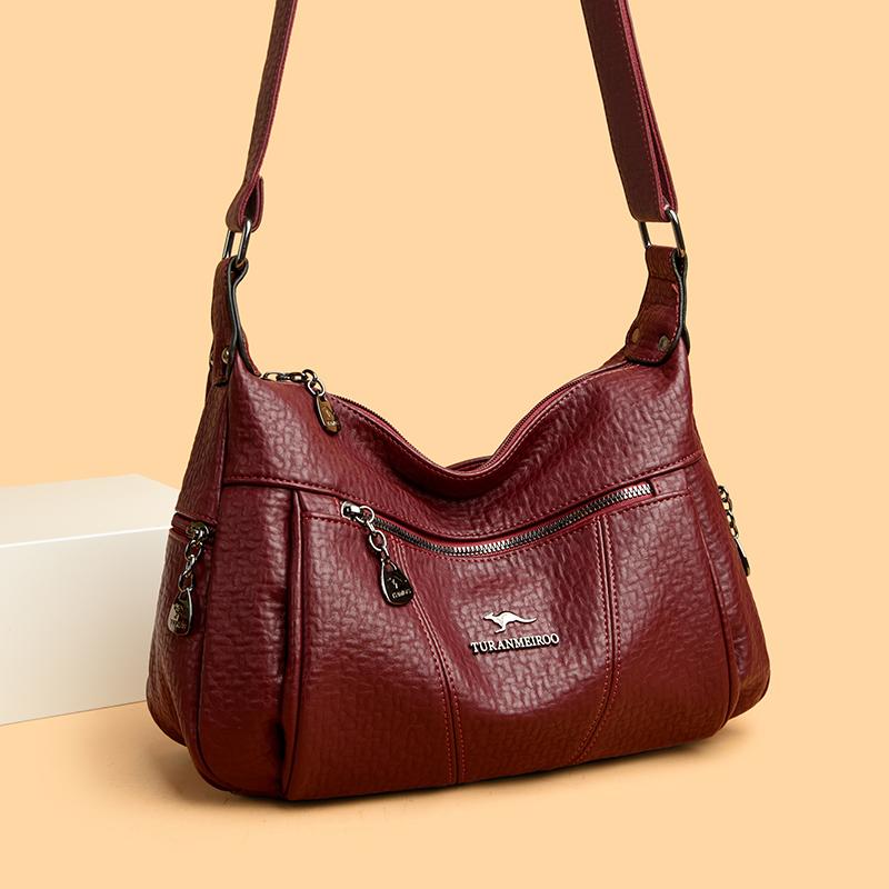 Women's Shoulder Bag Leather Versatile Double Layer Large Capacity Simplicity Retro High Quality Luxury Female's Crossbody Bags