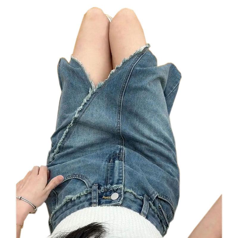 Spódnica jeansowa z surowym wykończeniem Prosta Średniej długości Rozcięcie Nieregularna Wysoki stan Casualowa Trapezowa Dopasowana na biodrach Spódnica do połowy ciała Damska Moda Jeansowy Bustier Spódnica