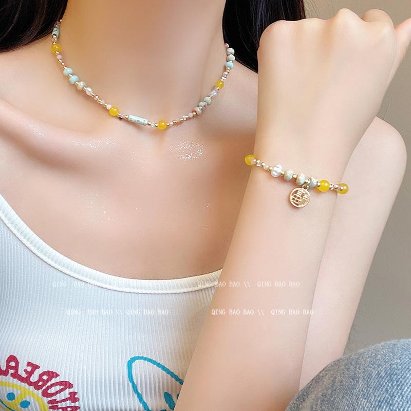 Meier Ethnic Style Colorful Glass Rice Beads Beaded Necklace for Women New Chinoiserieretroniche Style Clavicle Chain