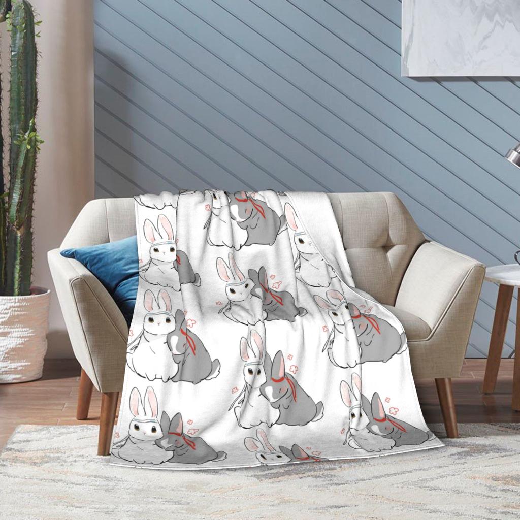 The Untamed MDZS Wangxian Bunnies Blanket Flannel Printed Mo Dao Zu Shi Portable Ultra-Soft Throw Blanket for Sofa Travel Quilt