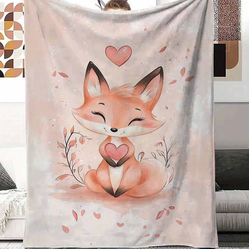 Pc Bohemian Fox Heart Plush Blanket Soft Peach Pink Golden S Bedspread AllSeason Cozy Throw for Living Room Travel
