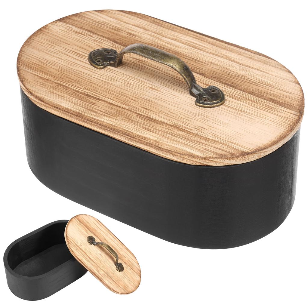 Wooden Tampon Holder with Lid Oval Bathroom Tampon Storage Box Large Capacity Dust Proof Feminine Product Organizer