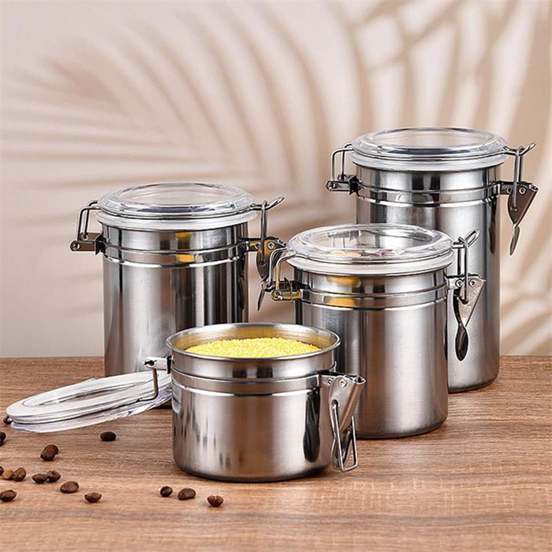 301-500ML Stainless Steel Sealed Tank Food Coffee Beans Snack Storage Cans Tea Leaf Container Organizer Kitchen Accessories