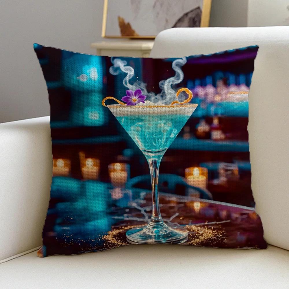 P-Bar Wine Glass Cushion Cover Cushion Cover Pillowcase, Anti-Mite Invisible Zipper, Linen Sofa Cushion
