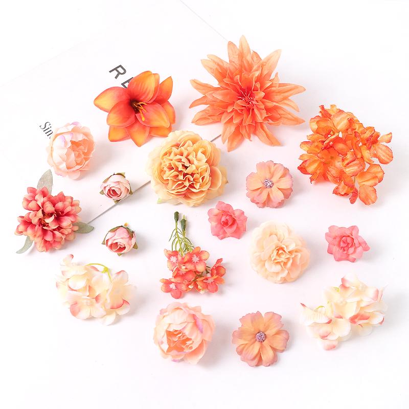 Orange Series Silk Artificial Flowers for DIY Headdress, Clothing Accessories, and Decorative Straw Hat Embellishments.