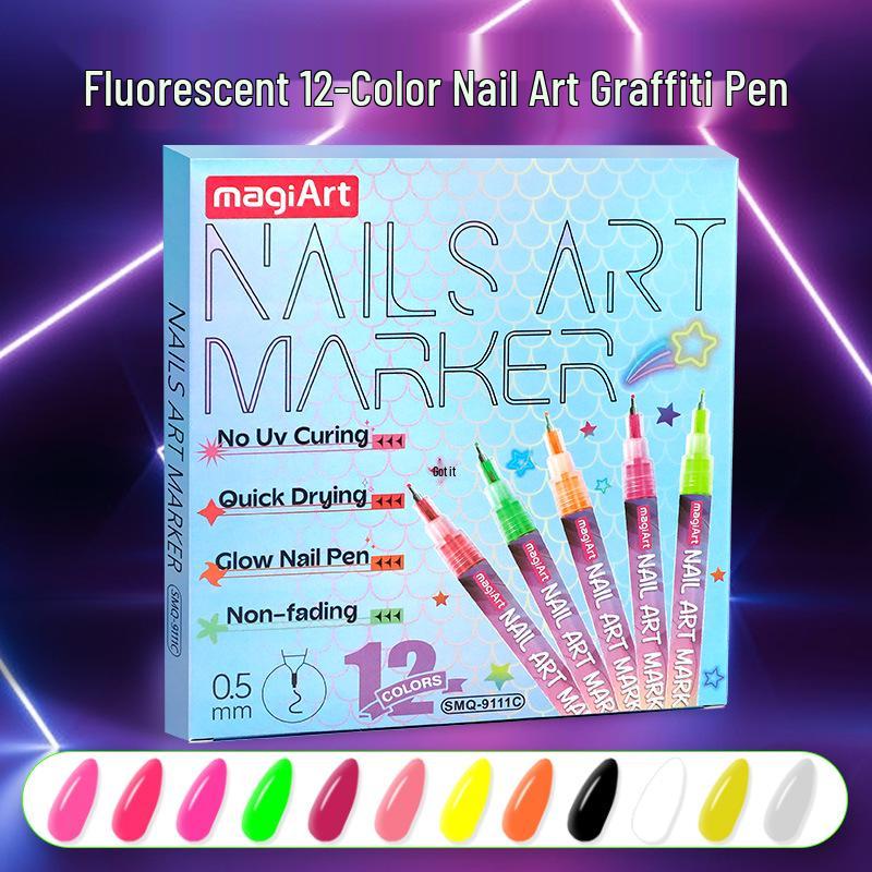 Nail Art Graffiti Pen Set – 12 Quick-Drying Acrylic Colors for DIY Fingernail Painting and Outlining