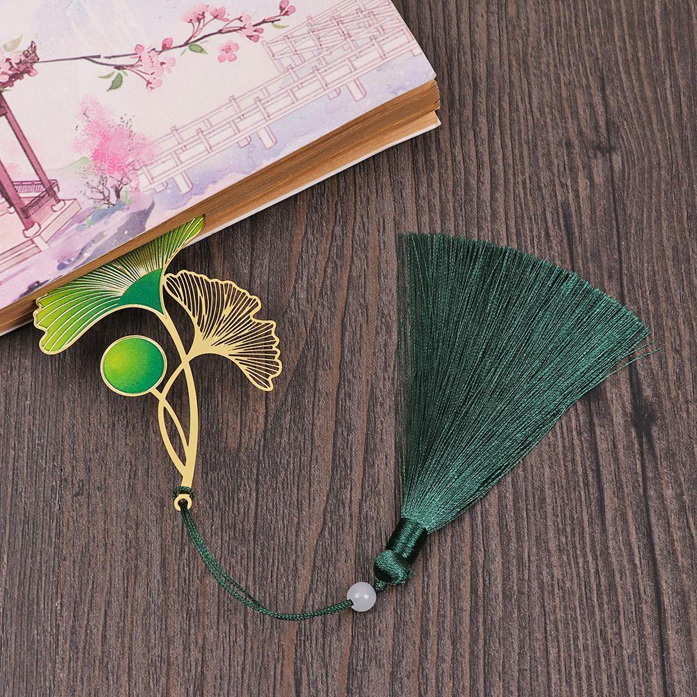 Retro New Pendant Tassel Chinese Style Hollow Painted Book Clip Brass Bookmark Pagination Mark
