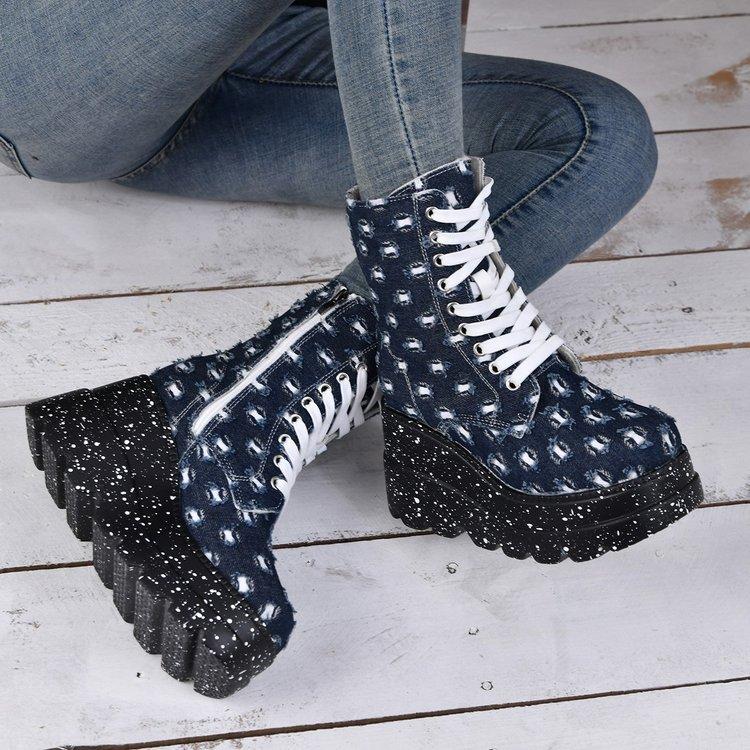 Large Size Woven Women's Boots Old Thick-soled Short Fashion Boots Side Zipper High-heeled Spring and Autumn Versatile Women's Boots