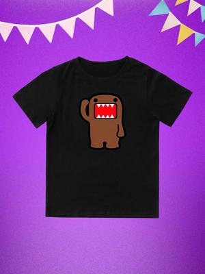 Round Neck Printed Pattern Pullover Short Sleeve Kids Tops Domo Kun Character