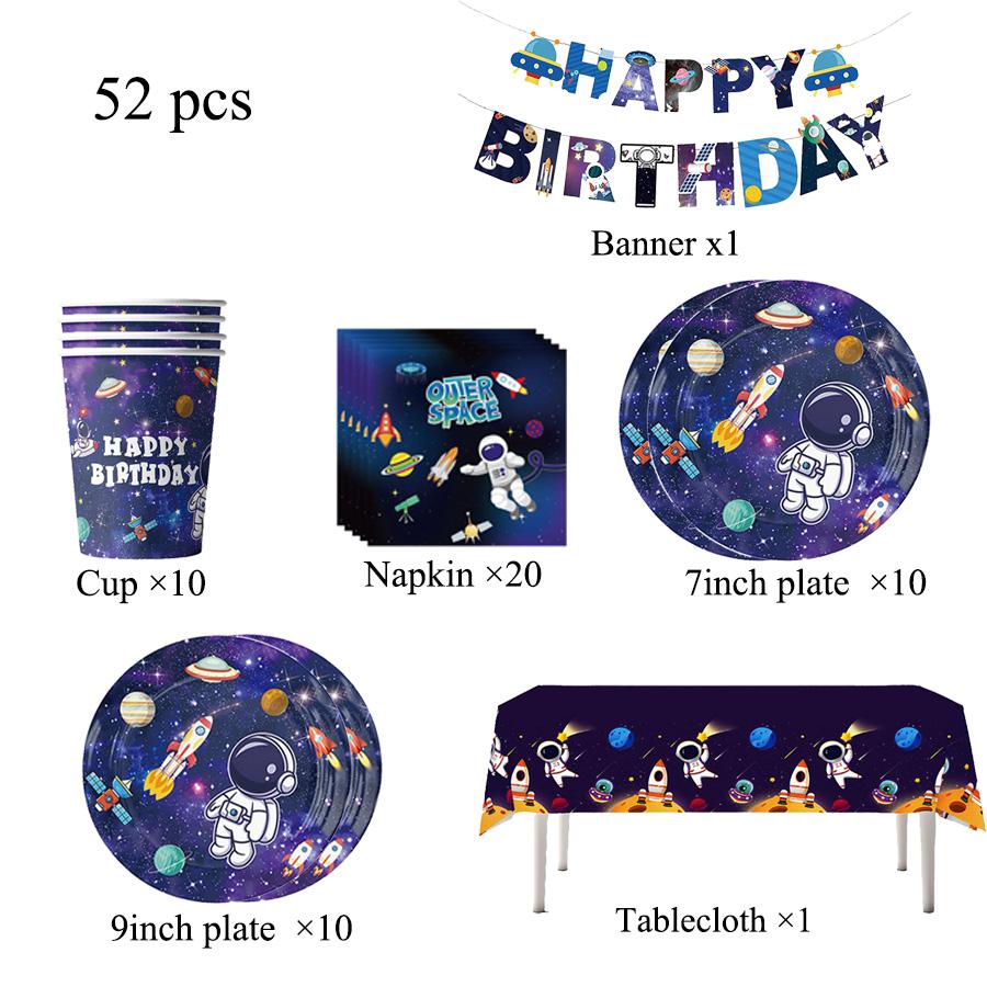 Space Astronaut Universe Spaceman Disposable Tableware Birthday Decorations Cup Plates Banners Tablecloths Outdoor Holiday Party