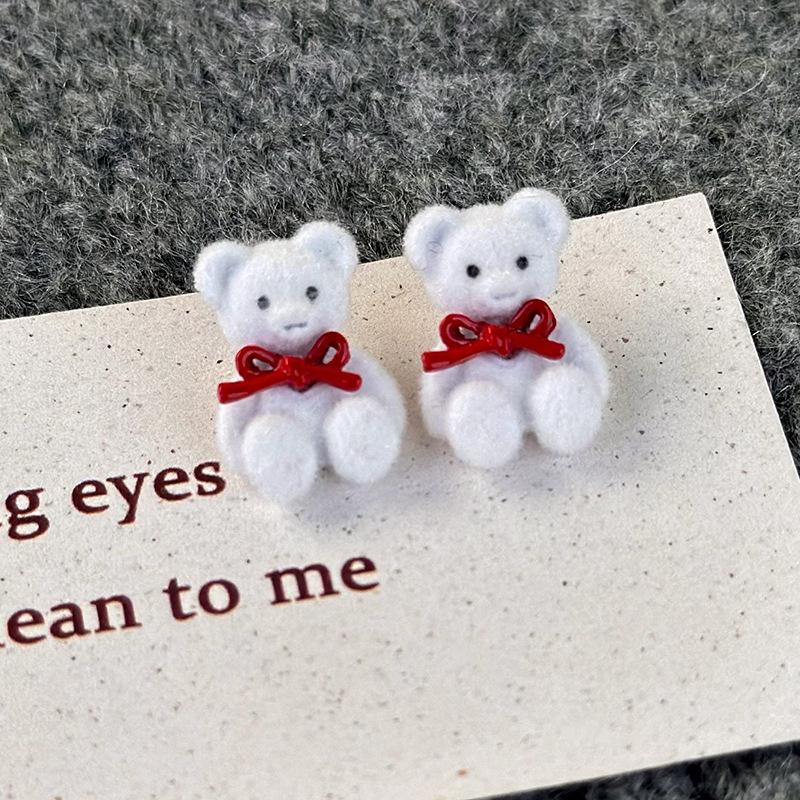 

Милые трехмерные серьги-гвоздики с бантиком и медведем, маленькие дизайнерские серьги, нежные, свежие, милые серьги с темпераментом белый