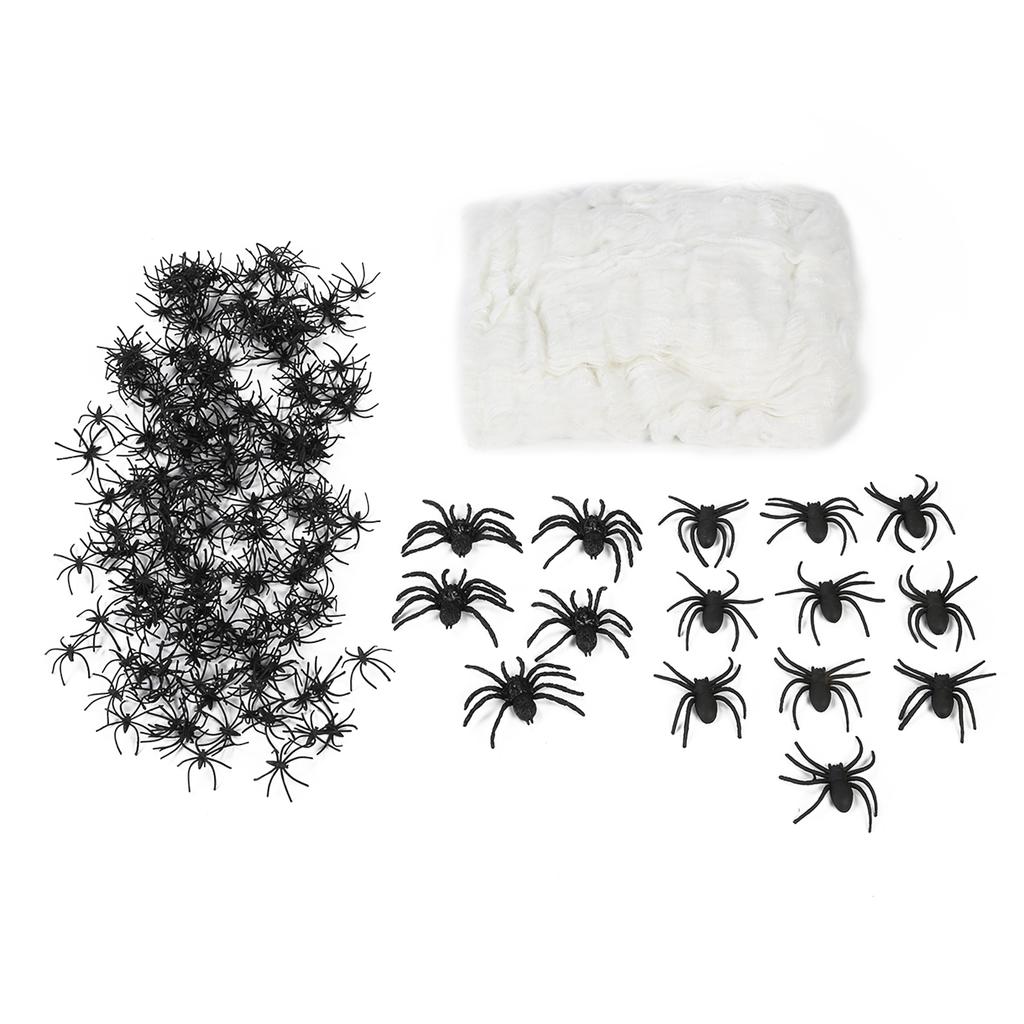 200g Halloween Spider Webs Stretch Cobwebs with 215 Plastic Spiders for Halloween Haunted House