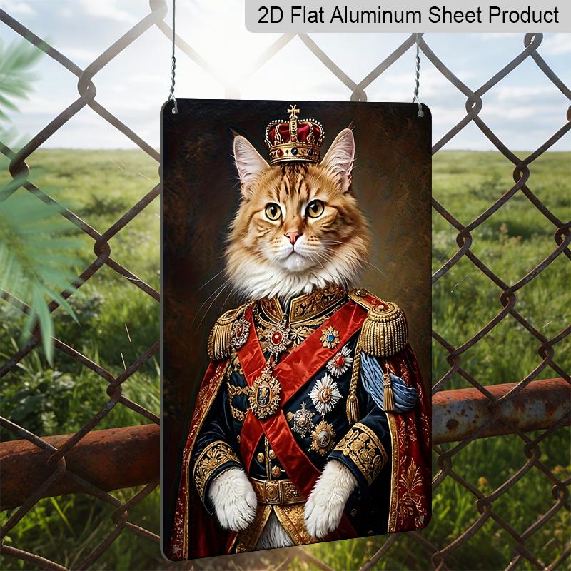 2D Flat, 1pc, Royal Maine Coon Cat King Metal Aluminum Sign - Retro Funny Cat Lover Wall Decor Does Not Need Electricity, Perfect for Country Yard