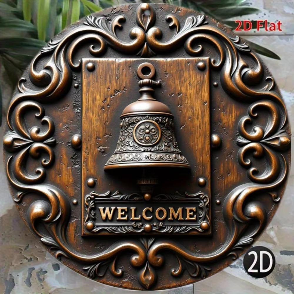 Vintage Floral Welcome Bell Metal Wall Art Indoor Outdoor Decor