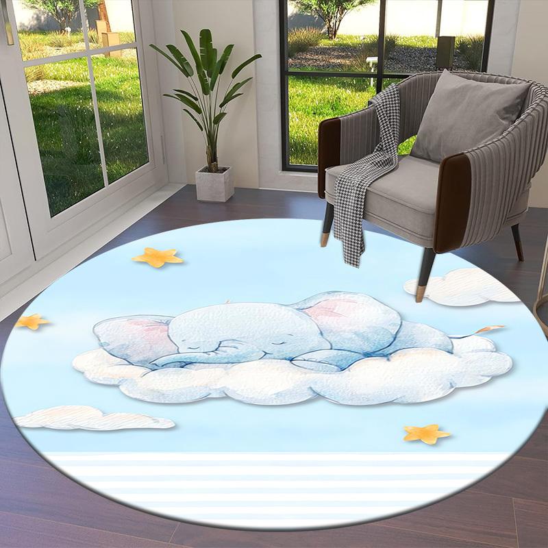 1pc Sleeping Elephant In Clouds Round Carpet, Made of Polyester,Office Chairs, Living Rooms, Or Bedrooms, a Cool Rug for The Living Room.ydt26084