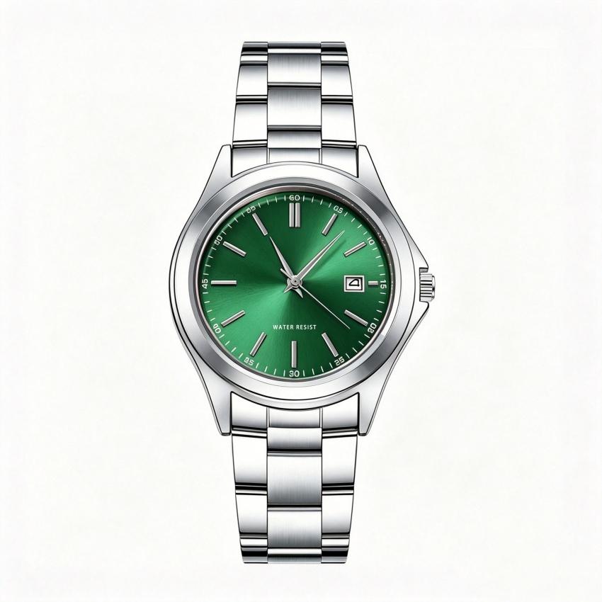 New Men's Luxury Watch Green Dial Stainless Steel Quartz Waterproof Sport Watch with Date - Relogio Masculino