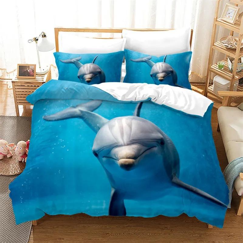 Dolphin Ocean Dyresengesett Gutter Jenter Twin Queen Size Dynetrekk Putetrekk Seng Barn Voksen Hjem Tekstilekstil