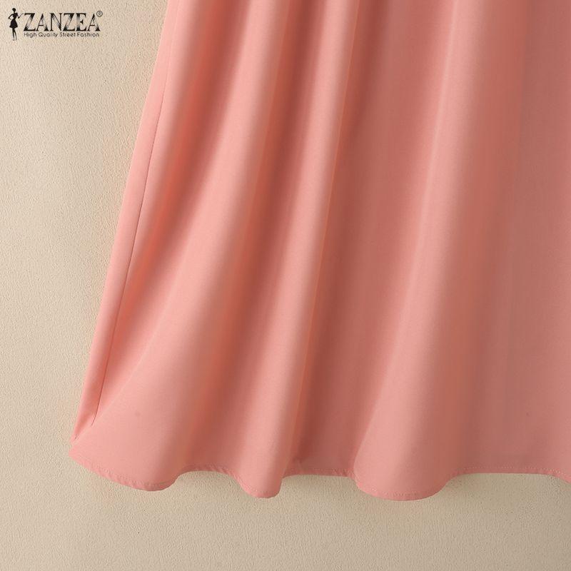ZANZEA Women Casual Splice Doll Collar Summer Short Sleeve Dress