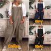 Damen verstellbarer Träger ärmellos gerades Bein Jumpsuit locker mittlere Leibhöhe einfarbig Leinen Overalls mit Seitentaschen