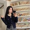 Early Autumn Women's V-Neck Knit Cardigan - College Style, Short, Embroidered, High-Waisted Korean Fashion Sweater