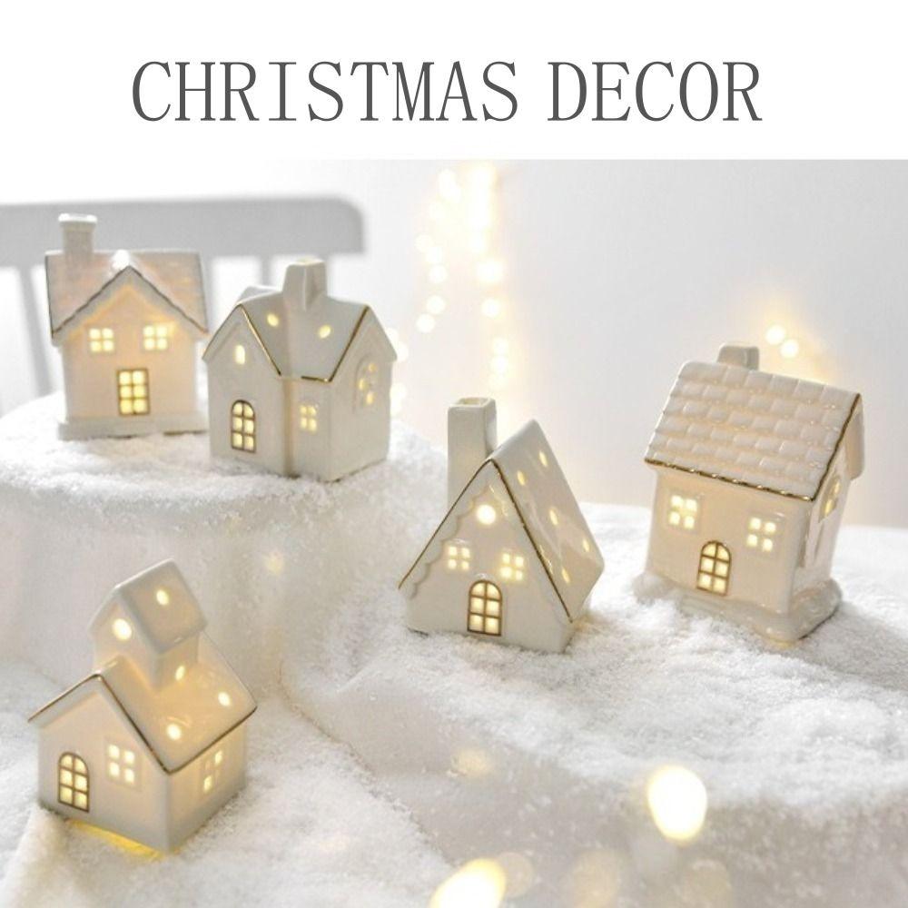 Ceramic Christmas Village Houses White House Figurines New Porcelain Village House Winter Decor
