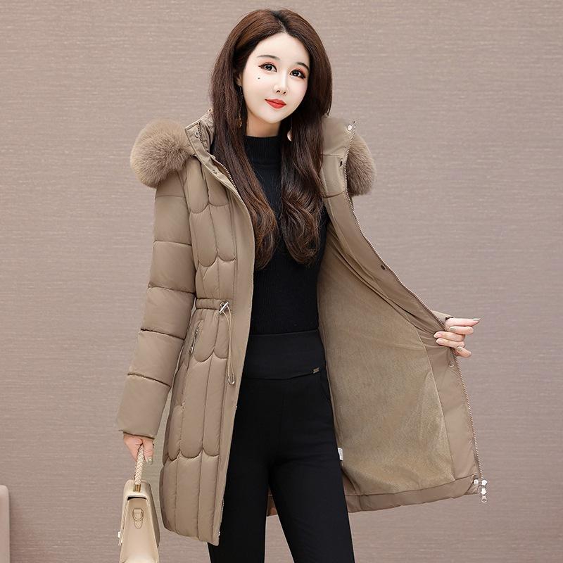 European and American winter cotton-padded women's new medium and long waist thickened cotton-padded jacket new cotton-padded coat big fur collar jack