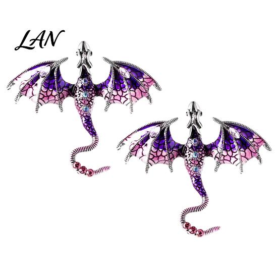 Dragon Lapel Pin 2Pcs Rhinestone Flying Brooch, Western Winged Pin, Alloy Brooch Sweater Cardigan Coat Suit Scarf Decor, Men Jewelry Accessories Clip