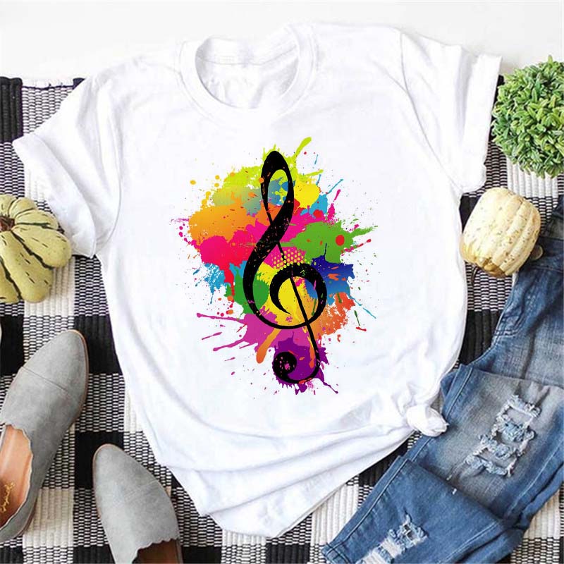 Maycaur Harajuku Women T Shirt Music Note Printed Tops Women New Black Tshirt Ladies Fashion Graphic Tees FeUnisex Tops Tshirts