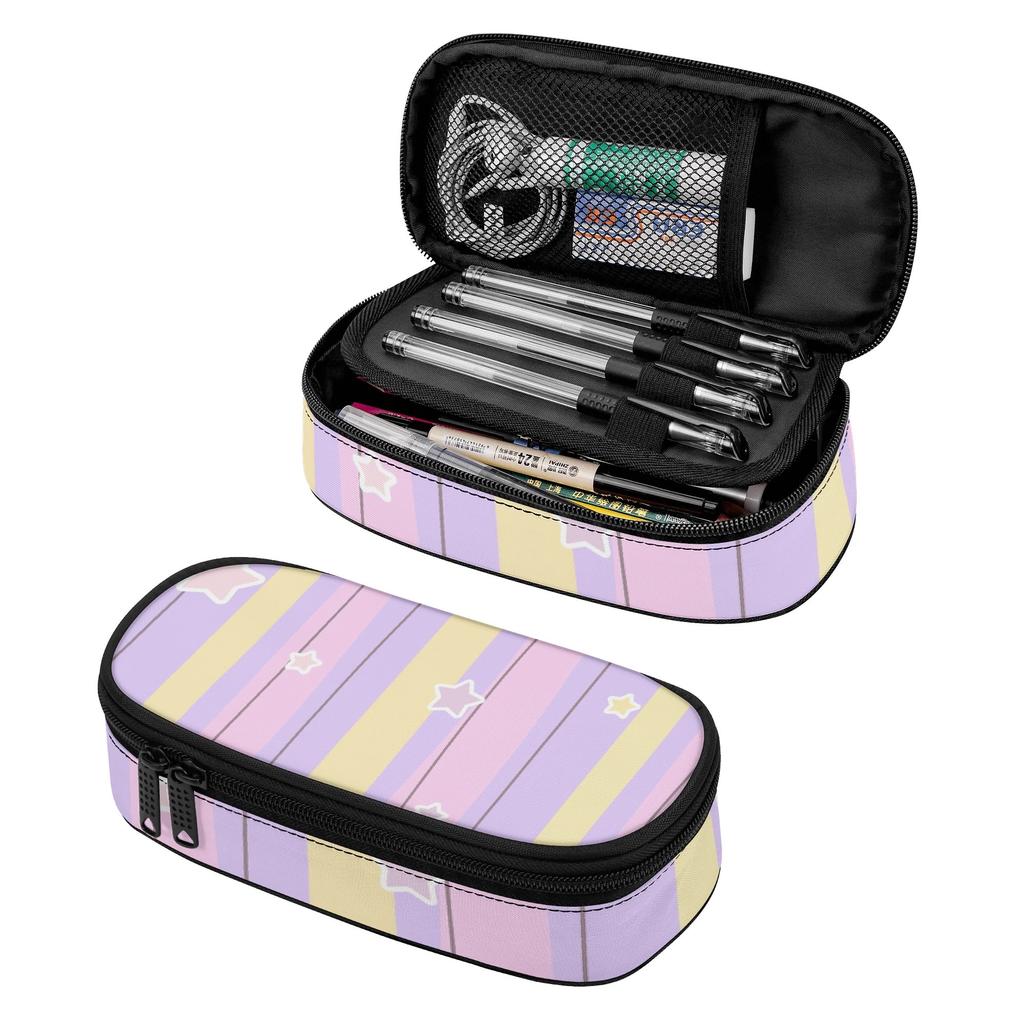 Pencil Case Daily Use Strong Polyester Fabric Smooth Zipper with Main Compartment Mesh Pocket and Pen Slots for School and Study