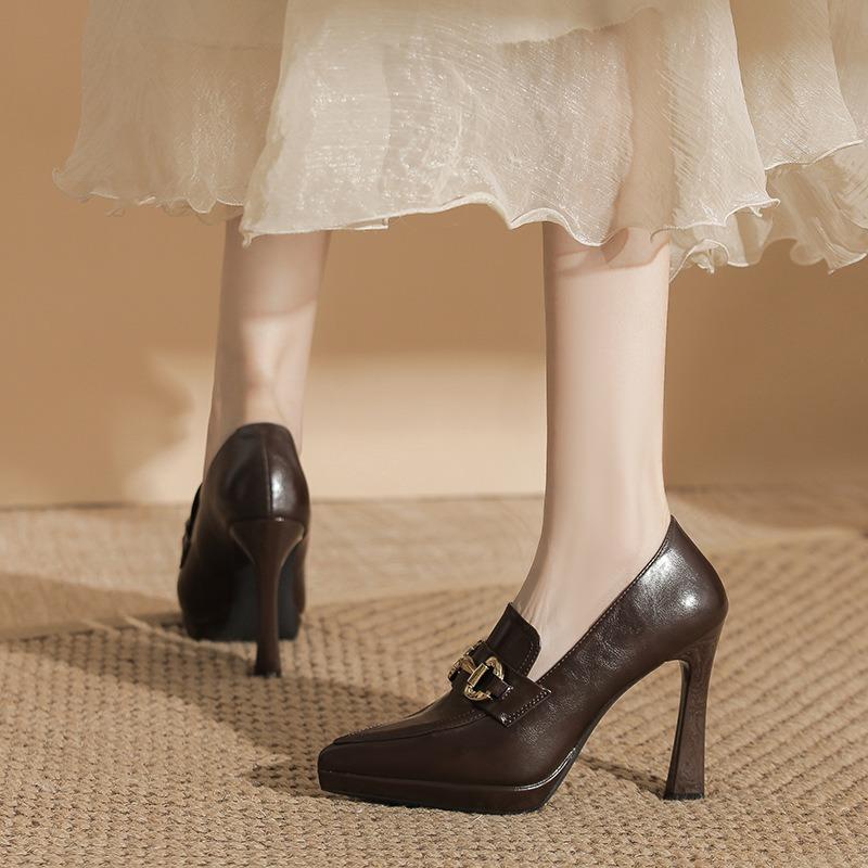 1-3 Sexy Waterproof Table Is Not Tired of Feet, High Heels for Women, Pointed Head, Thin Heel, Metal Buckle, Super High Heel Single Shoes for Women