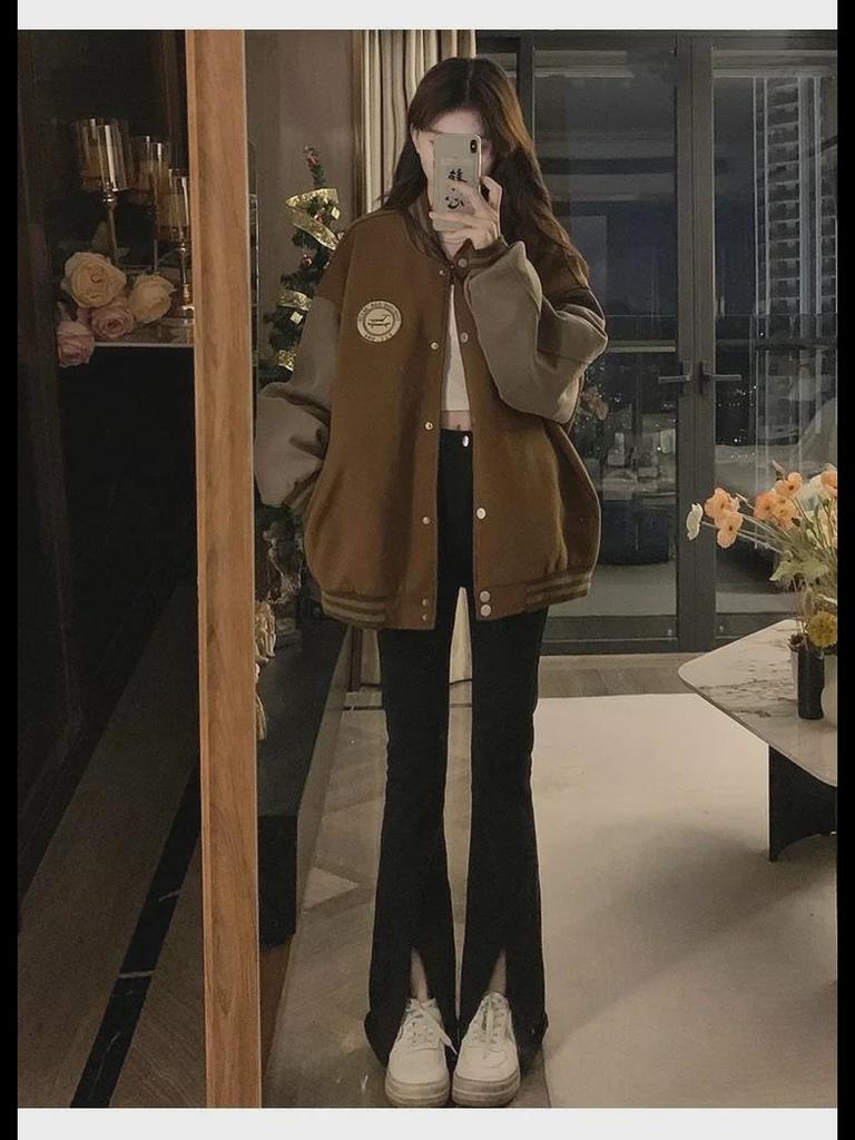 Women's Vintage Embroidered Plush Baseball Jacket - New Winter Style