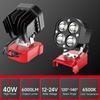 Portable 40W LED Work Light 6000LM 12-24V Battery Spotlight 6500K Job Site Lighting for Milwaukee M18 Construction